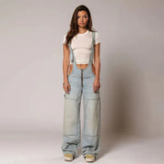 Olivia Plunge Overalls |Oversized Fit Denim